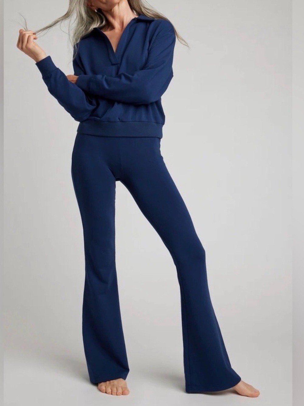 Negative Underwear Club Pullover Flare Pant Set Size L Navy Blue Athleisure